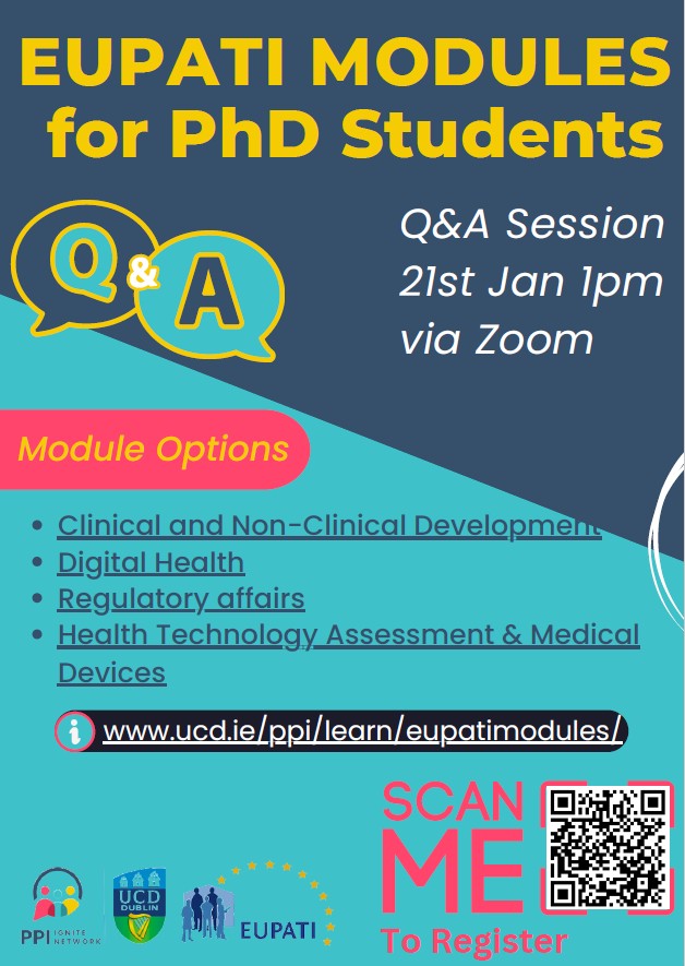 EUPATI modules for UCD doctoral students - Join the online Q&A session